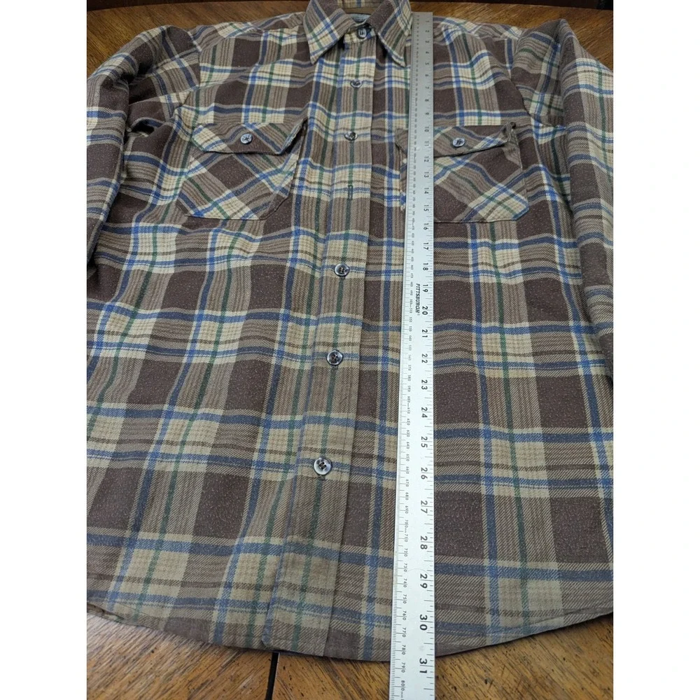 VTG‎ Fieldmaster Plaid Flannel Mens Medium Tall Brown Lined Shacket Made In USA